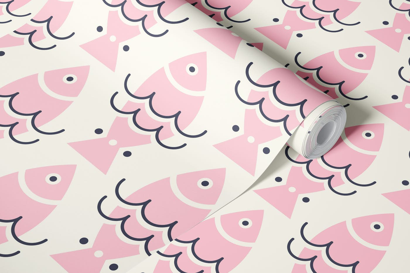 Modern pink fishes pattern / 3123B wallpaper roll