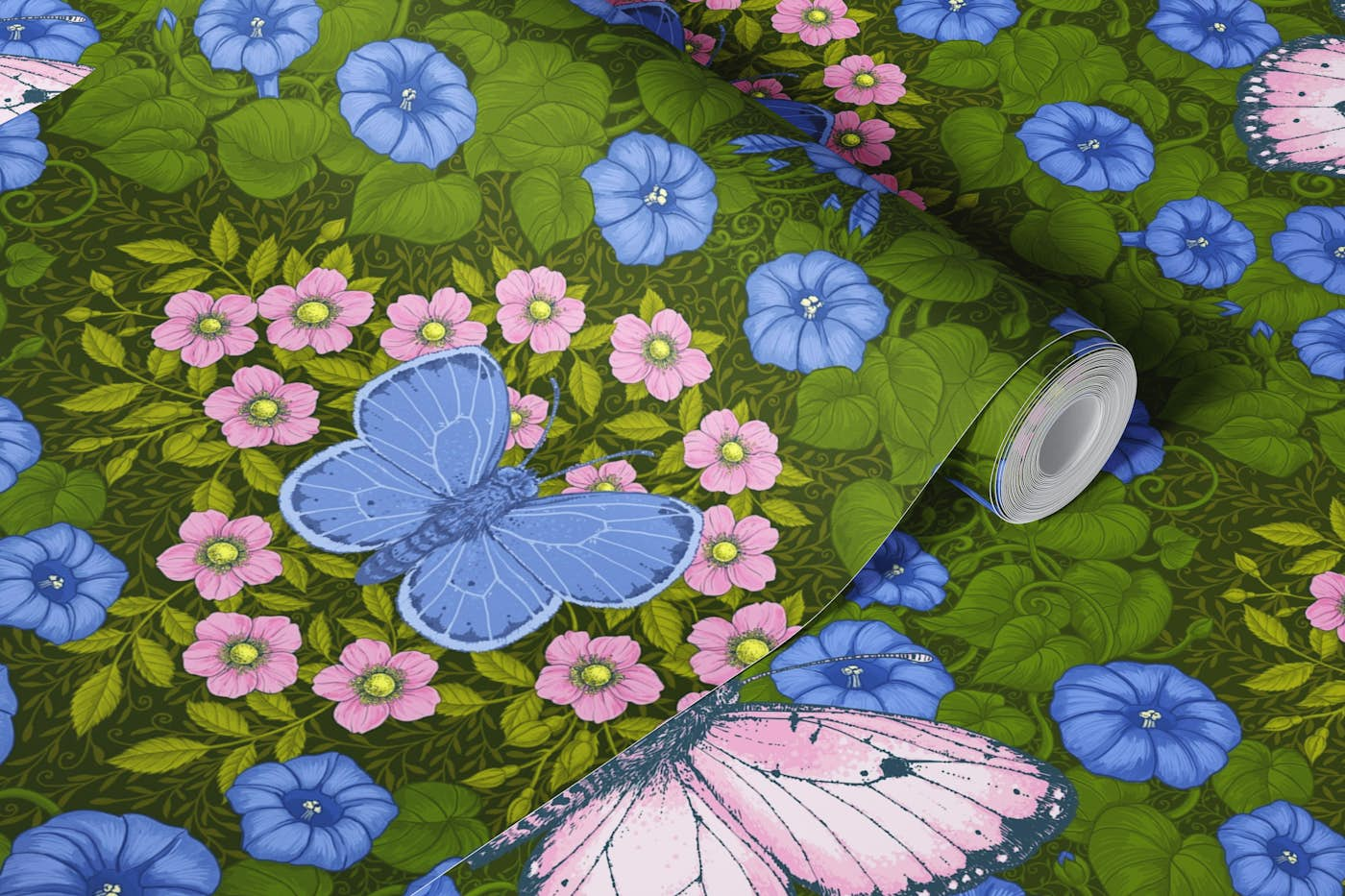 Butterflies and flowers symmetry wallpaper roll