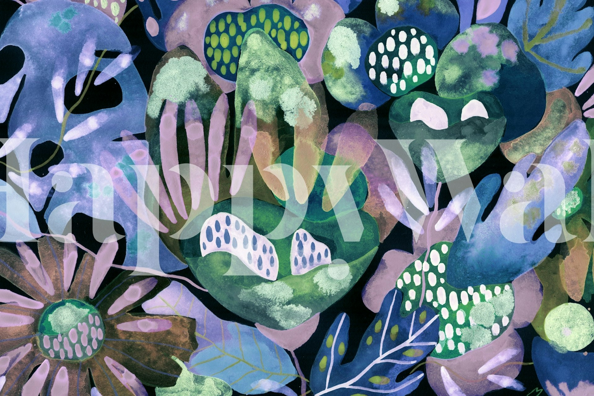 Snowy wallpaper featuring colorful plants and flowers.