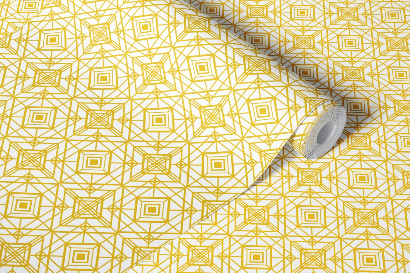 LATTICE Art Deco Abstract Geo Grid Gold White wallpaper roll