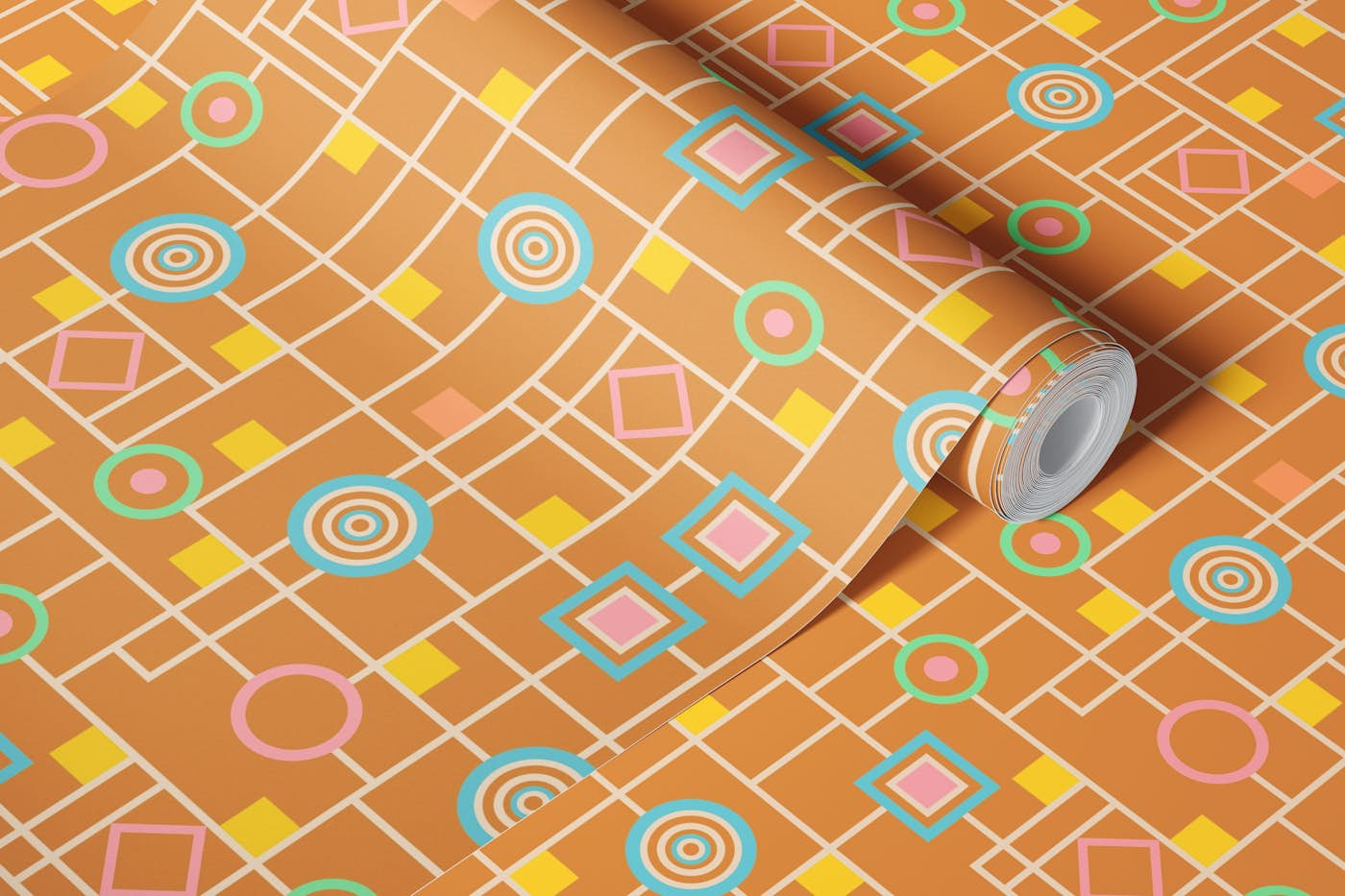 BITS & PIECES Art Deco Geometric Mod Pastel wallpaper roll