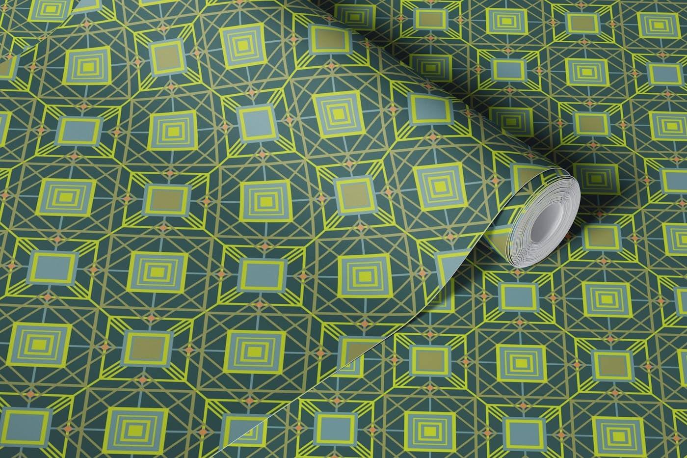 LATTICE Art Deco Abstract Geo Grid Dark Green wallpaper roll