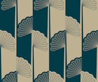 Glamour palm tree stripes teal beige wallpaper