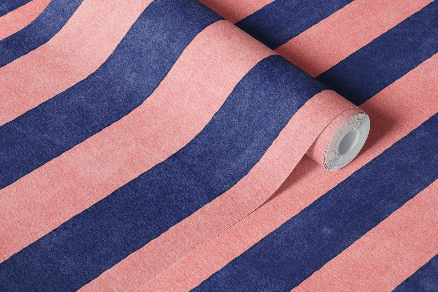 STRIPES - 005 - navy blue and pink wallpaper roll