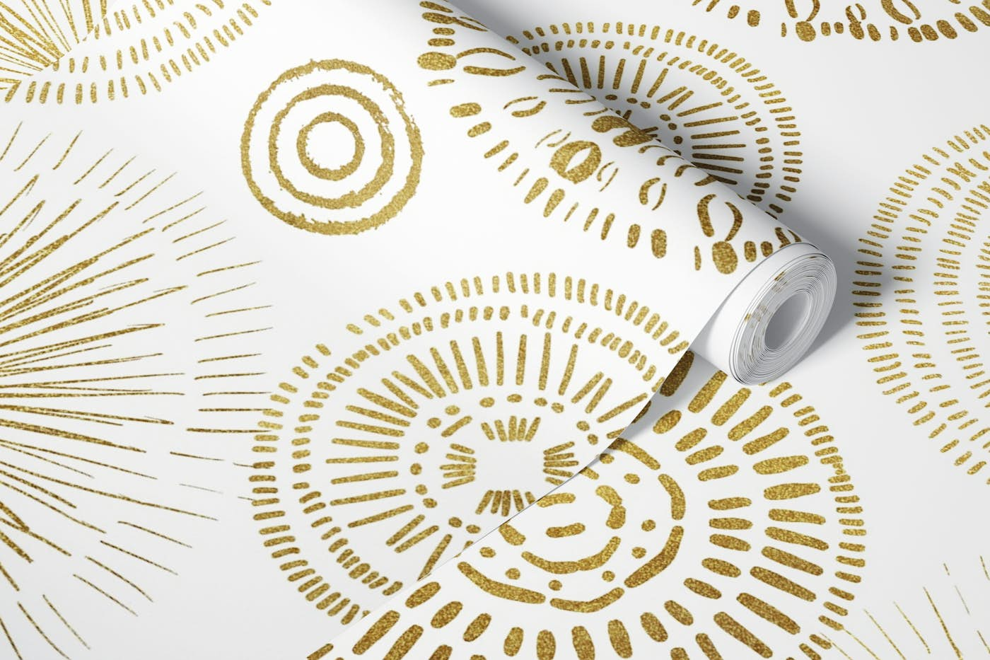 Whimsical Boho Circles Gold White wallpaper roll