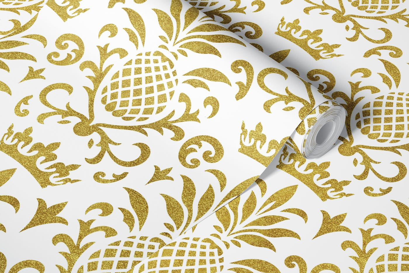 Royal Pineapple Elegance Gold White wallpaper roll