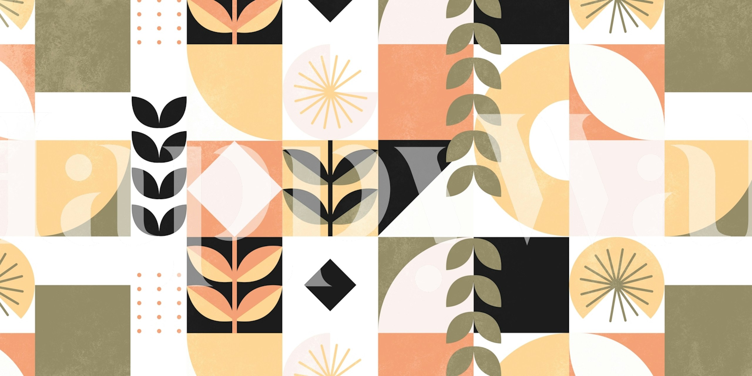 Mid Century Bauhaus Pastel 2 Behang In Een Kamer