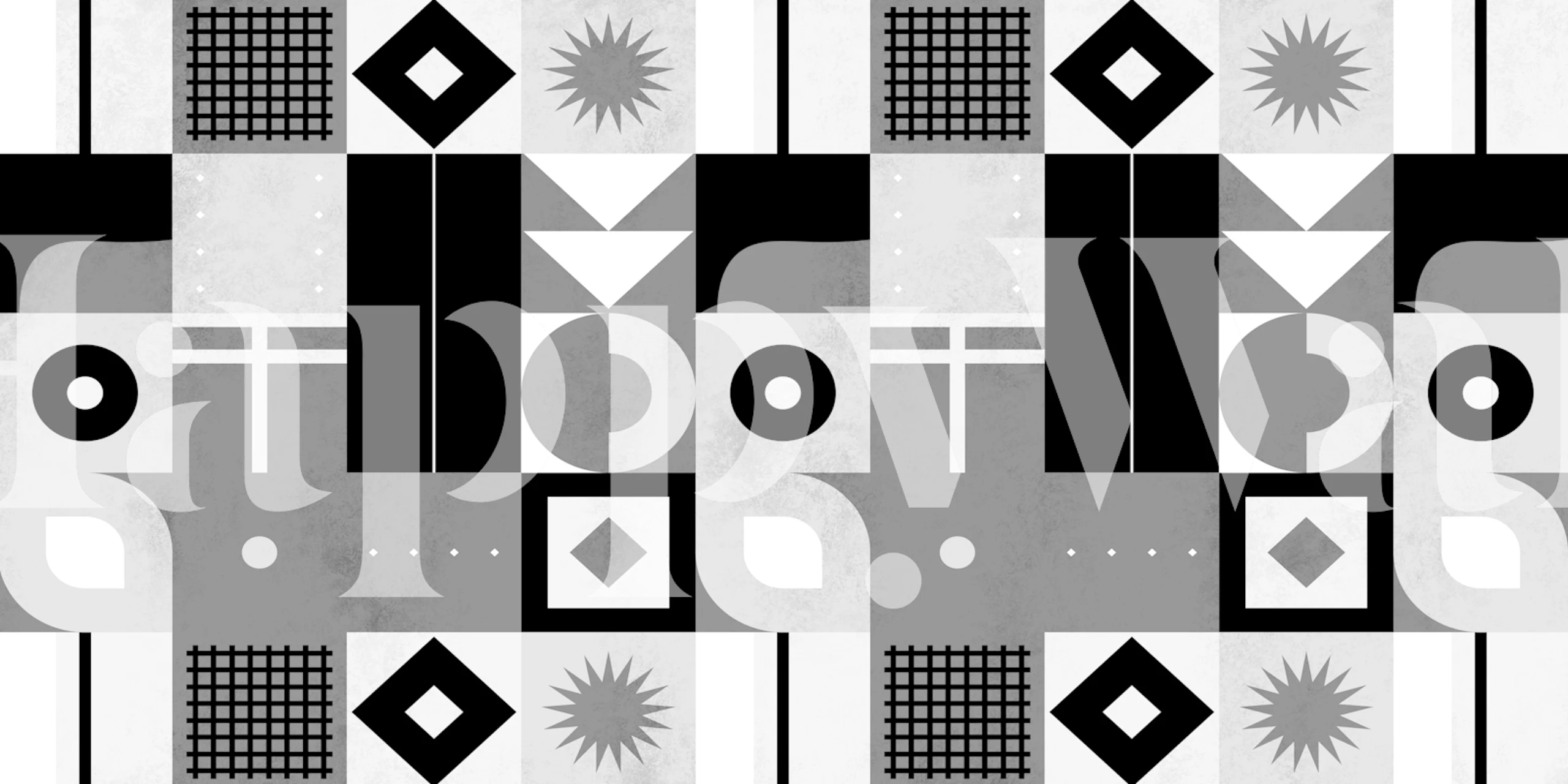 Black and white mid-century Bauhaus inspired wall mural with geometric shapes and patterns
