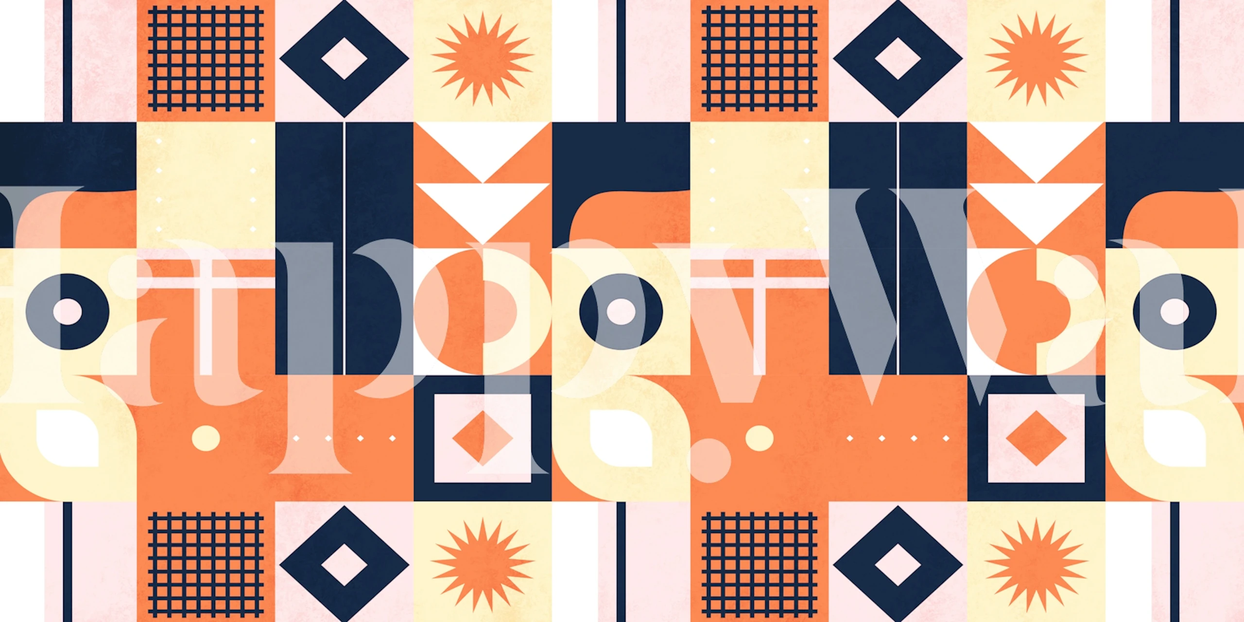 Geometric pattern featuring orange and navy shapes mid century wallpaper