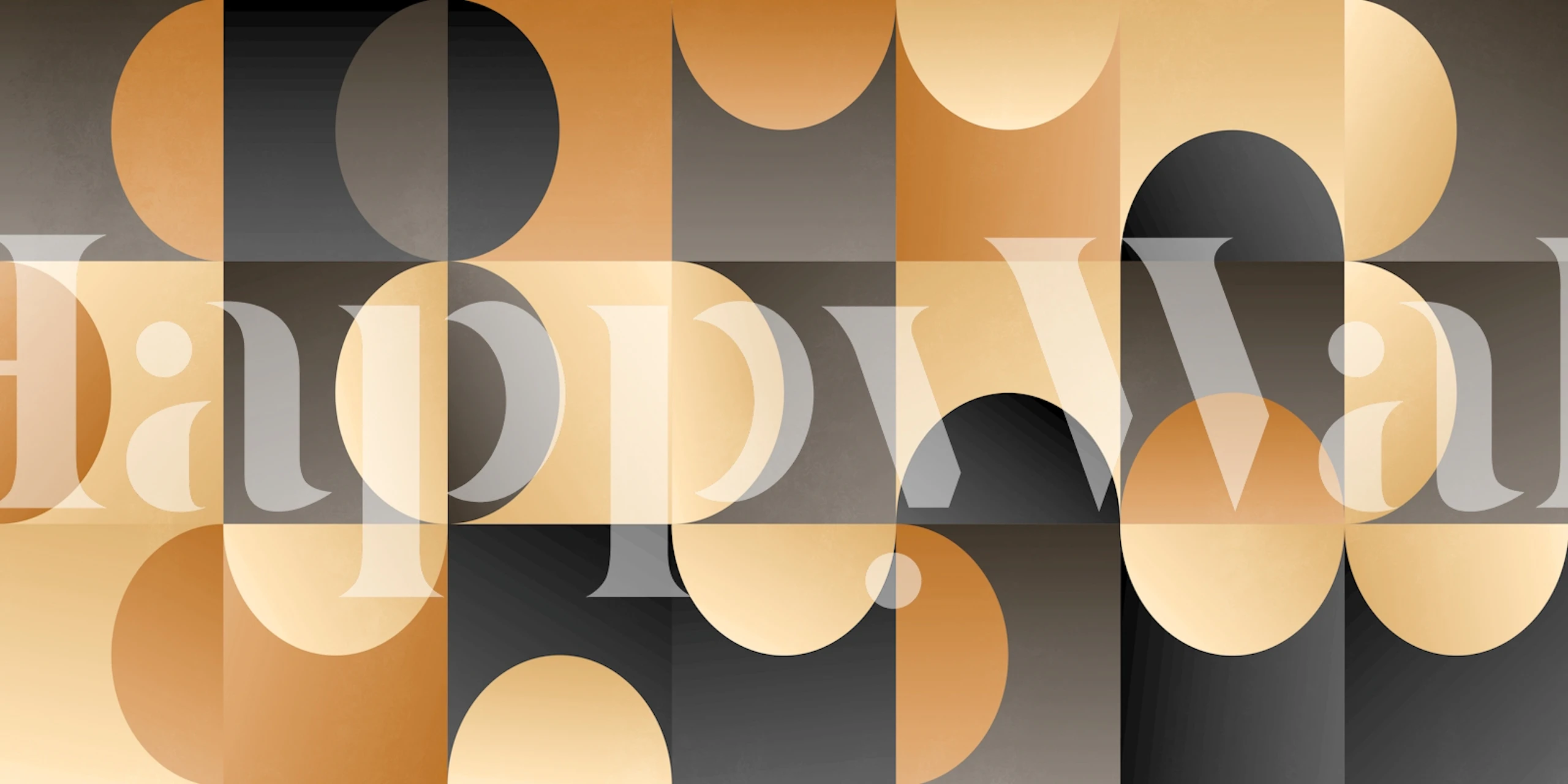 Mid-century Bauhaus-inspired wall mural with geometric shapes in black, gold, and earth tones