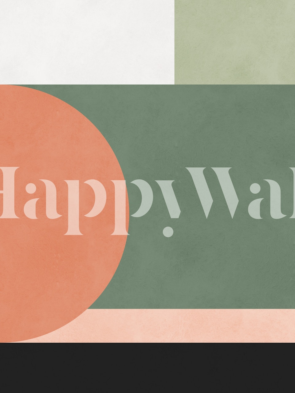 Abstract geometric shapes in green, coral, white on textured wallpaper