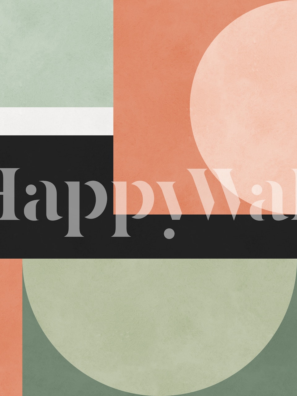 Geometric abstract wallpaper featuring peach, mint green, and black shapes.