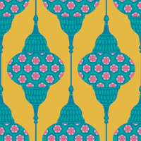 LAMPLIGHT Retro Exotic Lanterns Blue Yellow tapeet