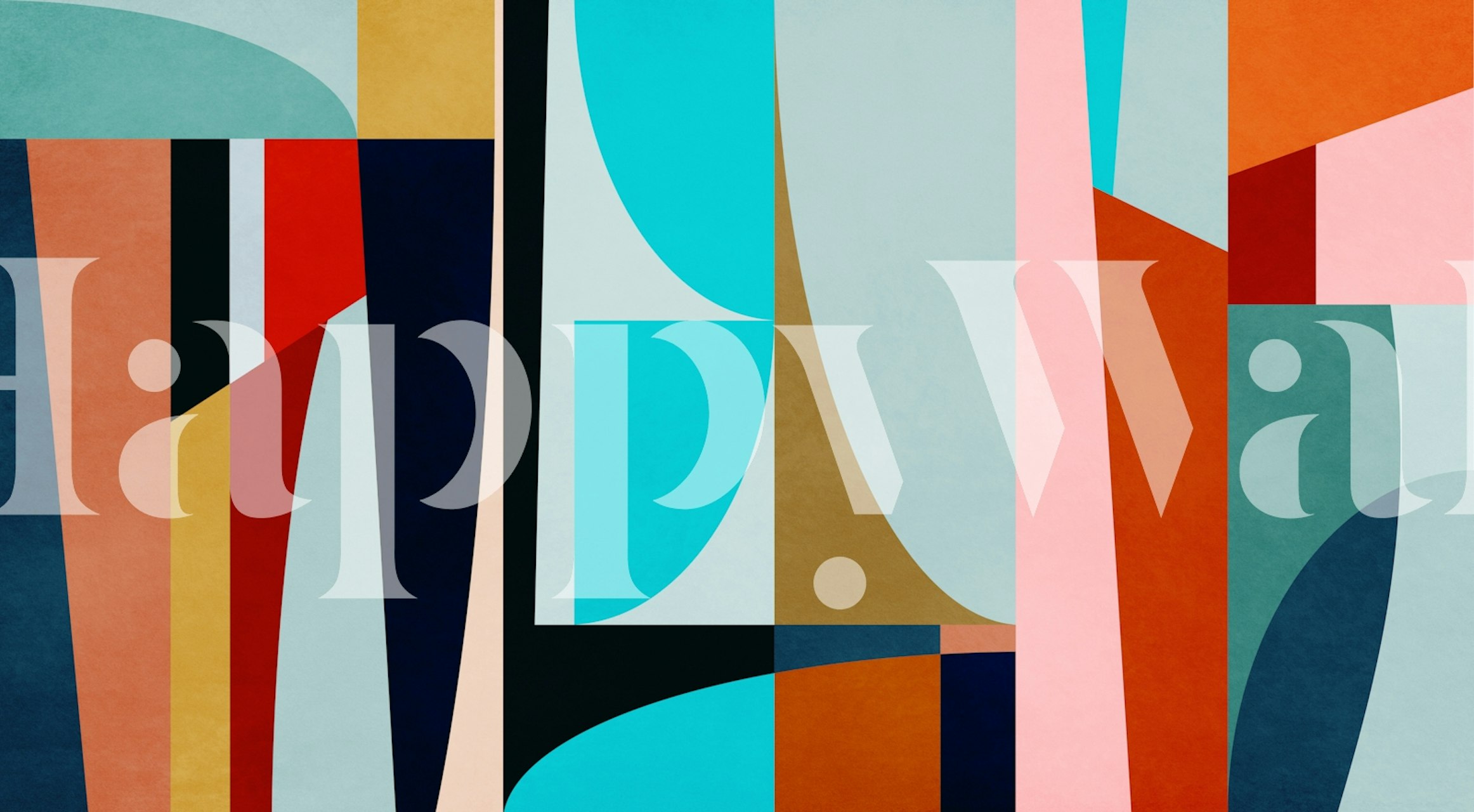 Colorful geometric shapes in blue, red, and peach wallpaper