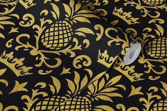 Royal Pineapple Elegance Gold Blackwallpaper roll