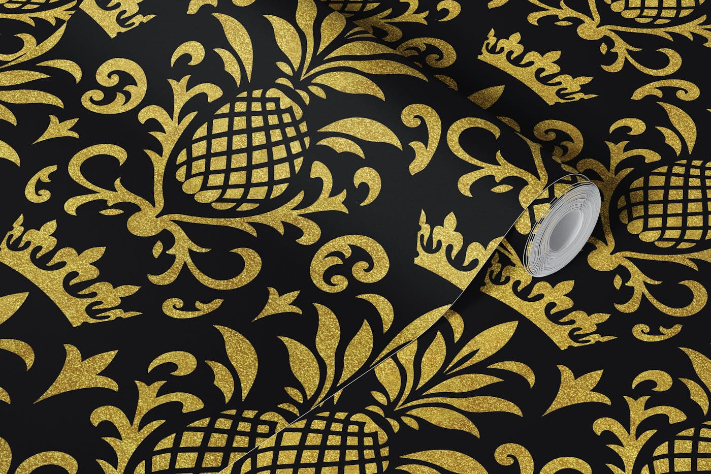 Royal Pineapple Elegance Gold Black wallpaper roll