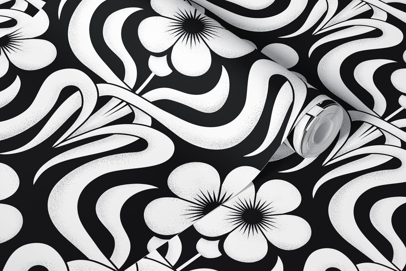 Art Deco flower garden black and white wallpaper roll