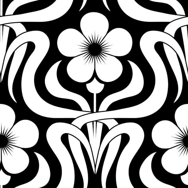 Art Deco flower garden black and white