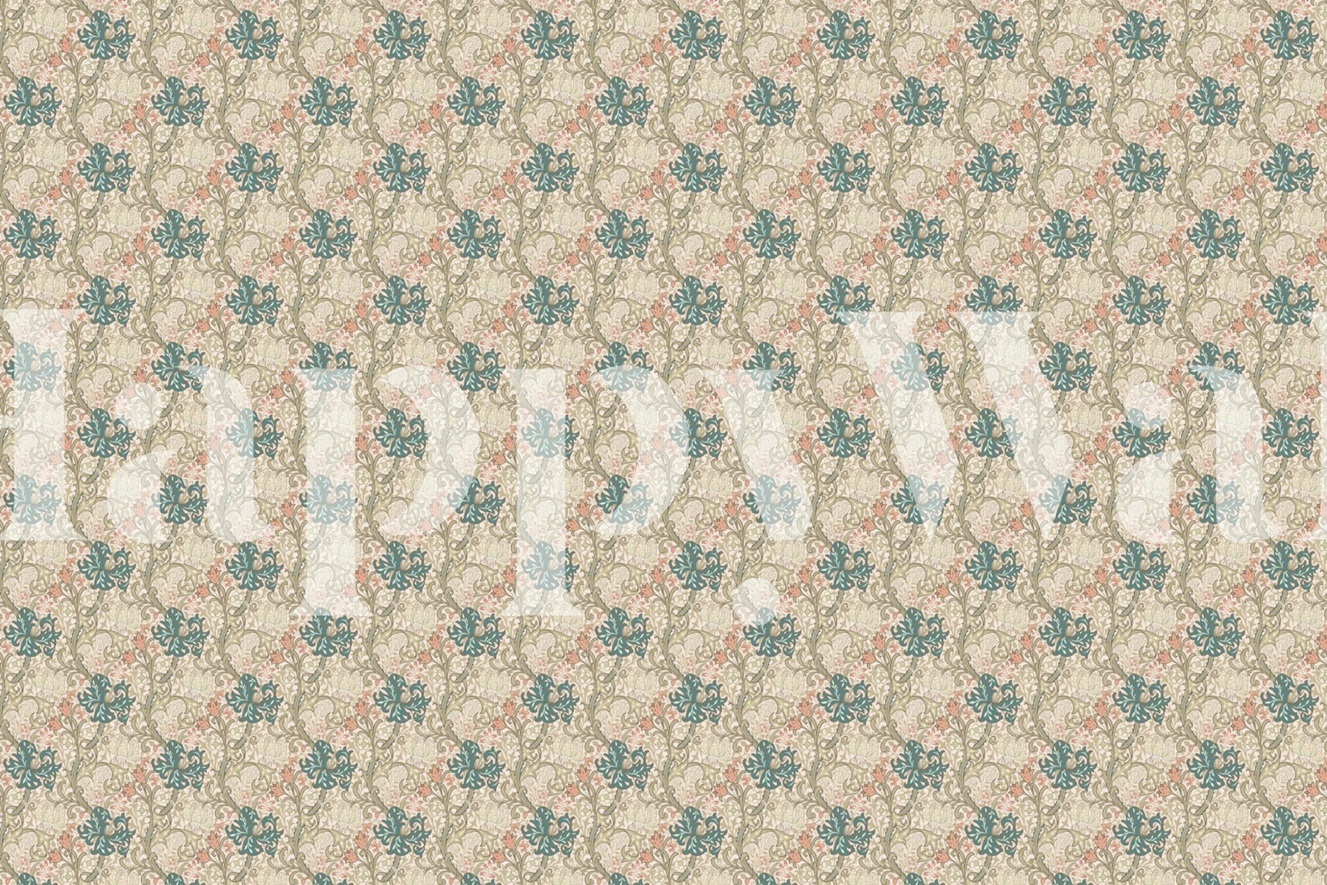 Golden Lily Pattern Beige wallpaper in a room