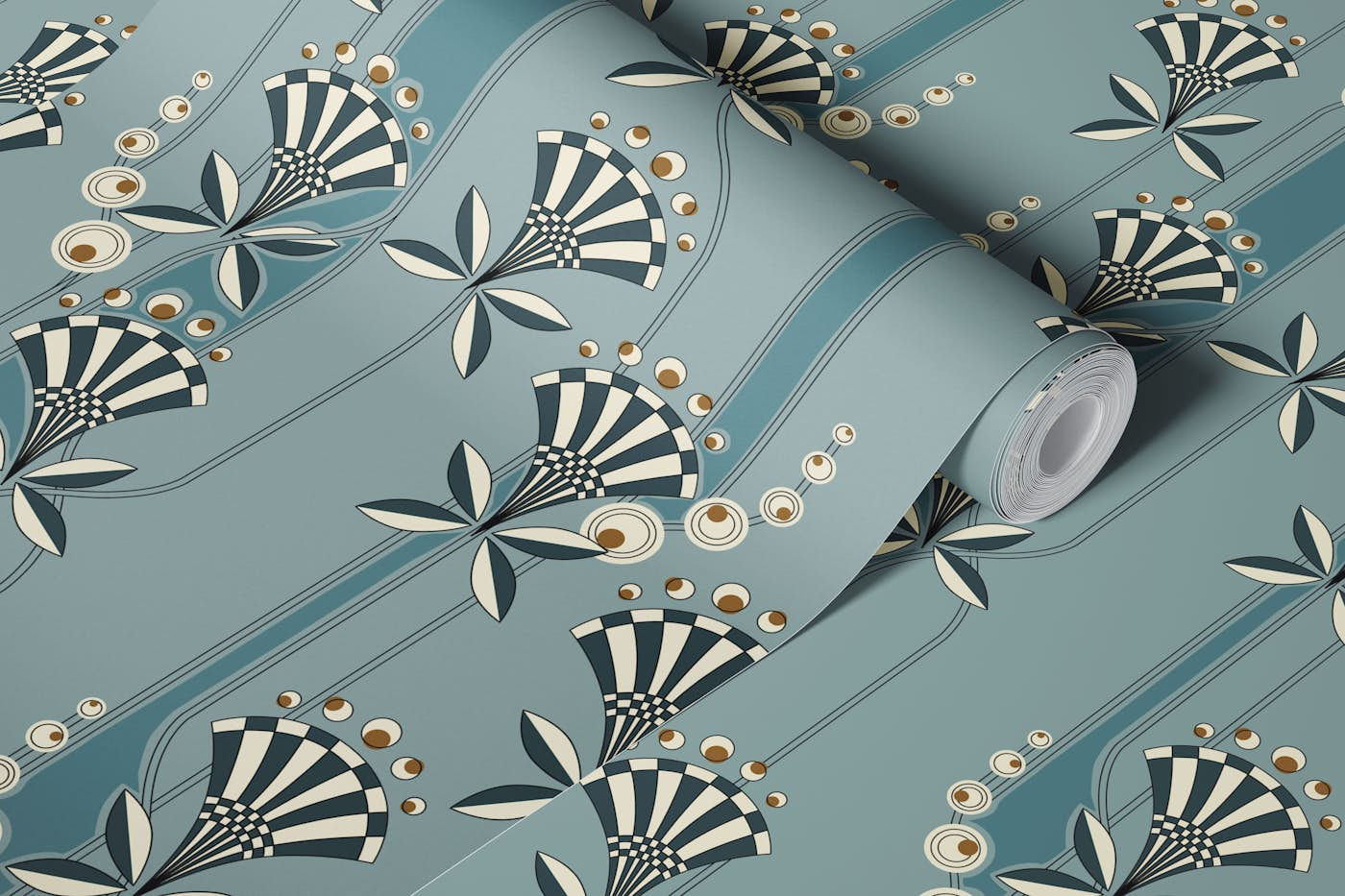 Art deco Hollywood Glam teal wallpaper roll