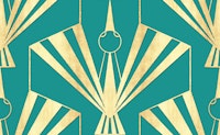 Art Deco Birds Fans Mint Blue Green Gold behang