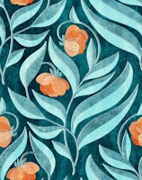 Flowing Floral in Textured Teal and Orange tapete