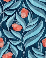 Flowing Floral in Elegant Dark Blue and Red tapete