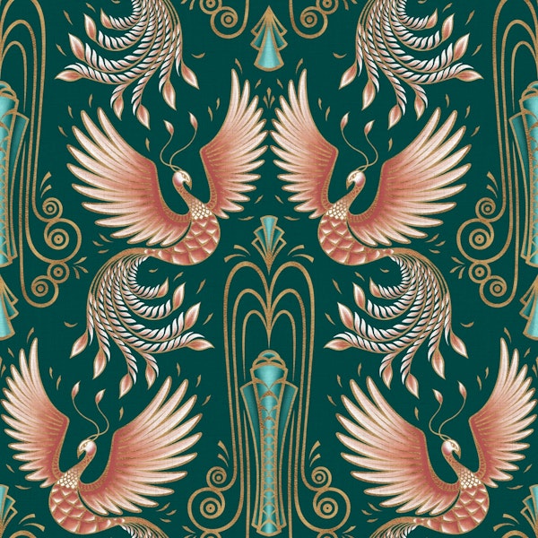 Art Deco Rising Phoenix - Retro Luxury Birds