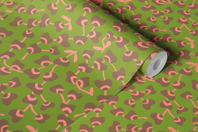 ORCHID DITSY Abstract Retro Floral - Greenwallpaper roll