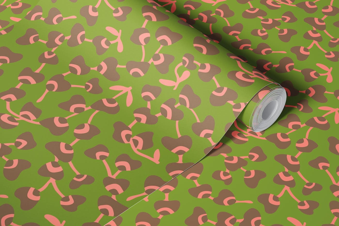 ORCHID DITSY Abstract Retro Floral - Green wallpaper roll