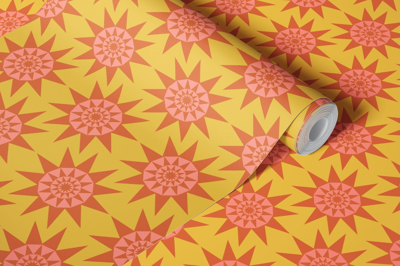 SUNSHINE Retro Geometric Sun Star - Yellow wallpaper roll