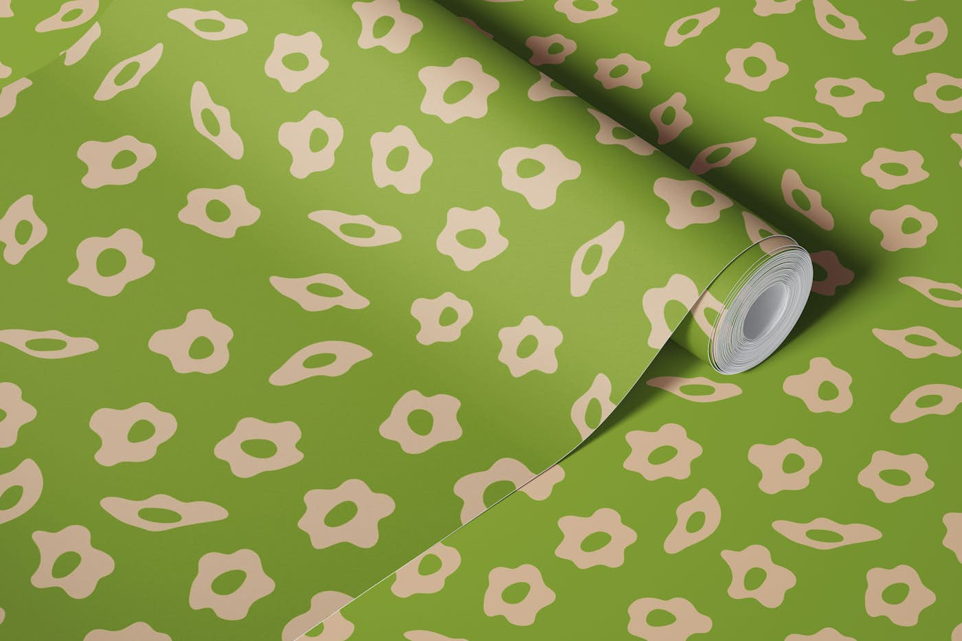 COTTAGE BLOOMS Simple Retro Floral - Green wallpaper roll