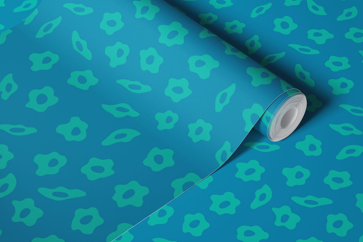 COTTAGE BLOOMS Simple Retro Floral - Blue wallpaper roll