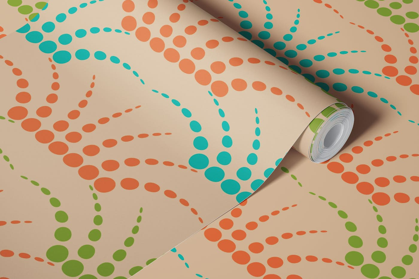 FONTANA Retro Abstract Fountain Dots - Beige wallpaper roll