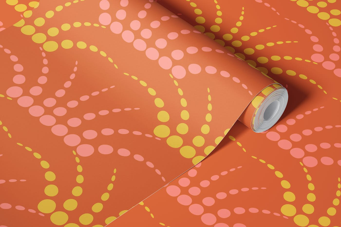 FONTANA Retro Abstract Fountain Dots - Orange wallpaper roll