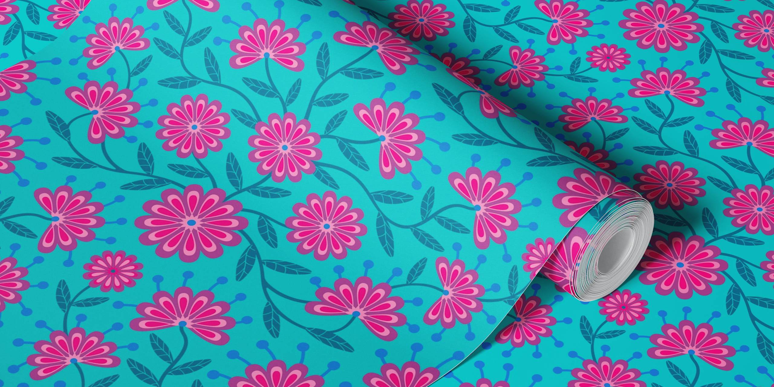 Flowering Daisies Cottage Floral wallpaper design