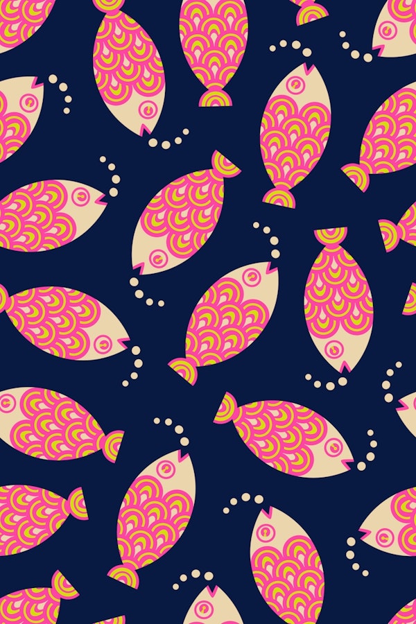 SWIMMING FISH Retro Tossed - Pink Dark Blue