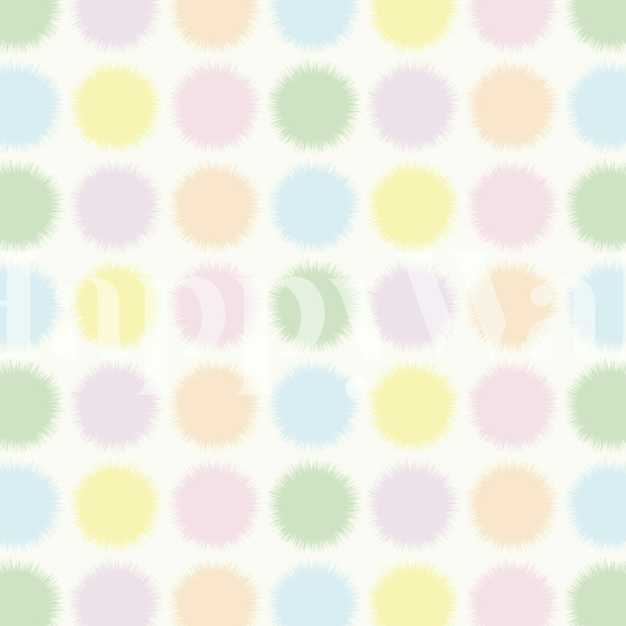 Pastel colored pompom dots on a white background wallpaper