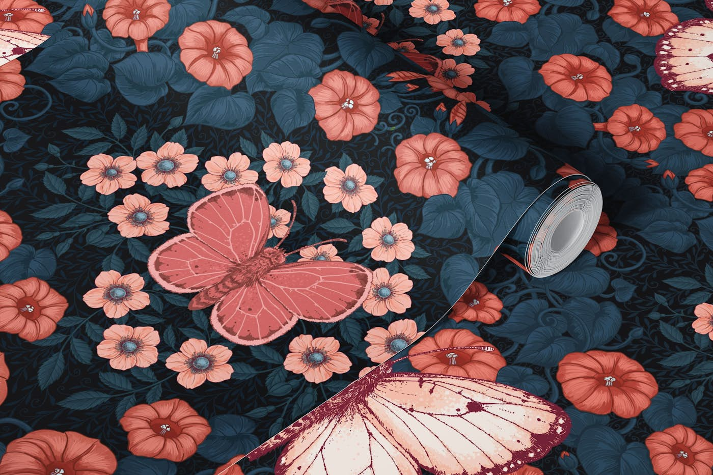 Butterflies and flowers symmetry 3 wallpaper roll