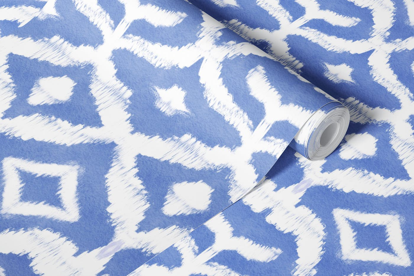 Monochrome Ikat Mirage In Cornflower Blue wallpaper roll