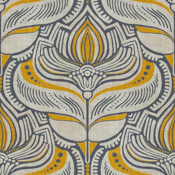 Grey and Gold Art Deco Lotus Damask