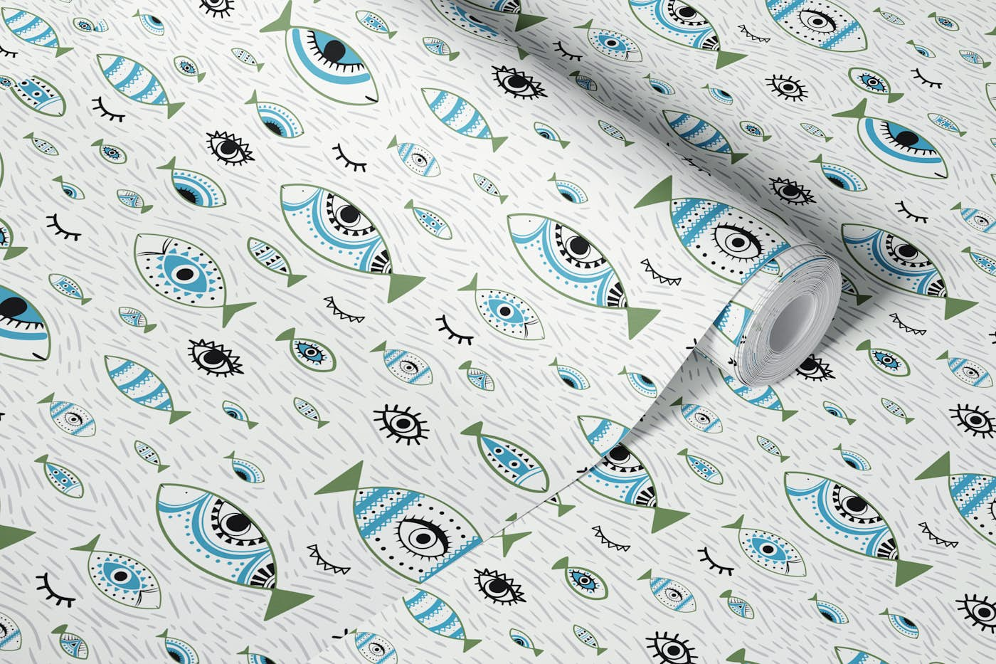 Evil Eye and fishes wallpaper roll