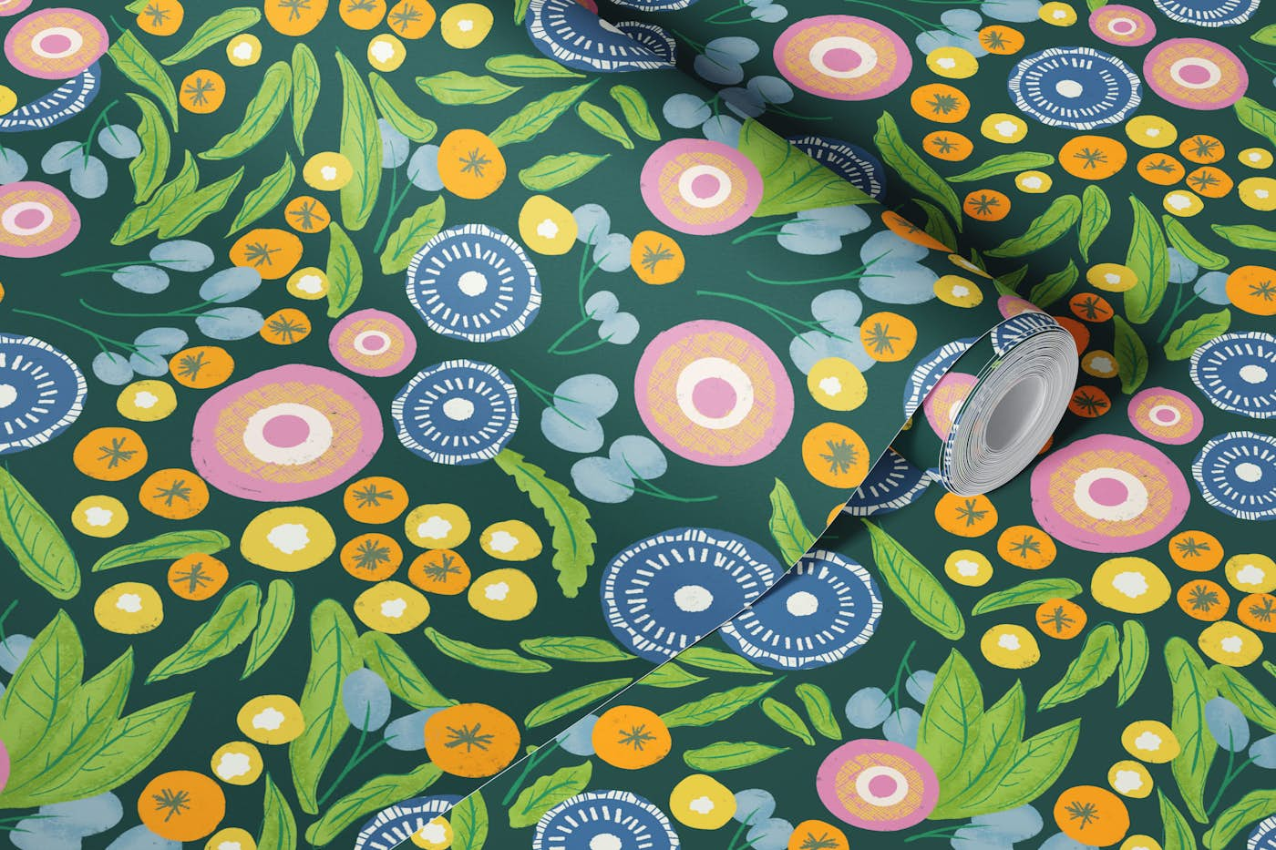 Botanical Mod Boho Floral Green wallpaper roll