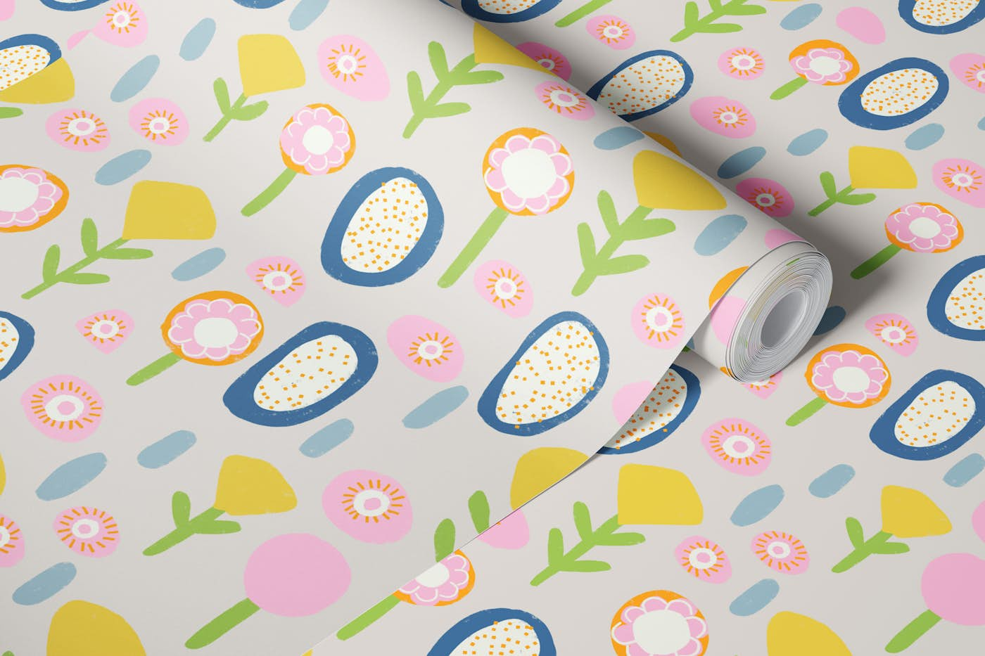 Spring Mod Boho Floral Grey wallpaper roll