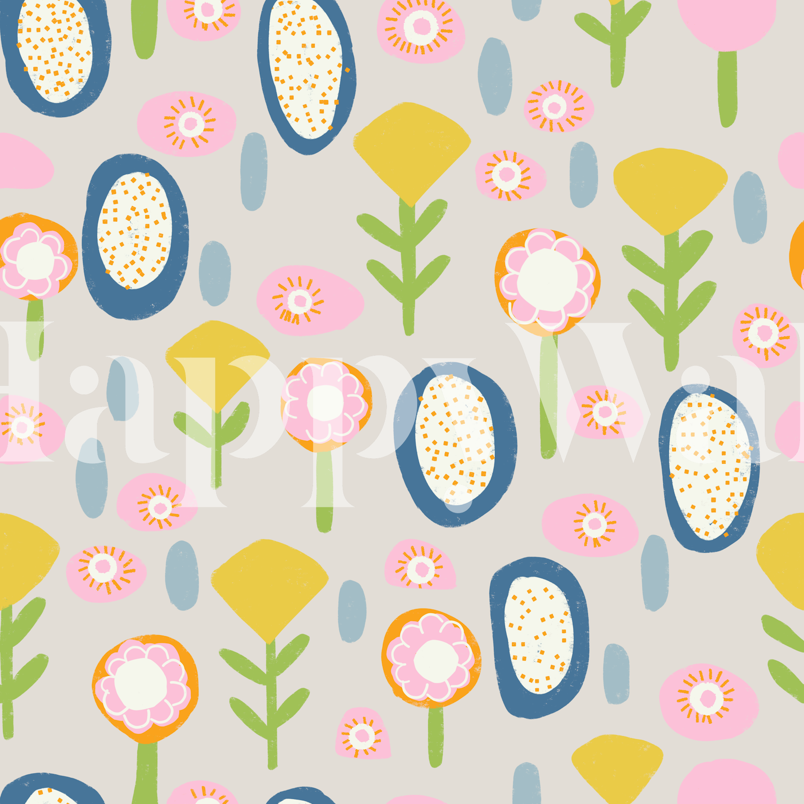 Spring Mod Boho Floral Grey Wallpaper | Happywall