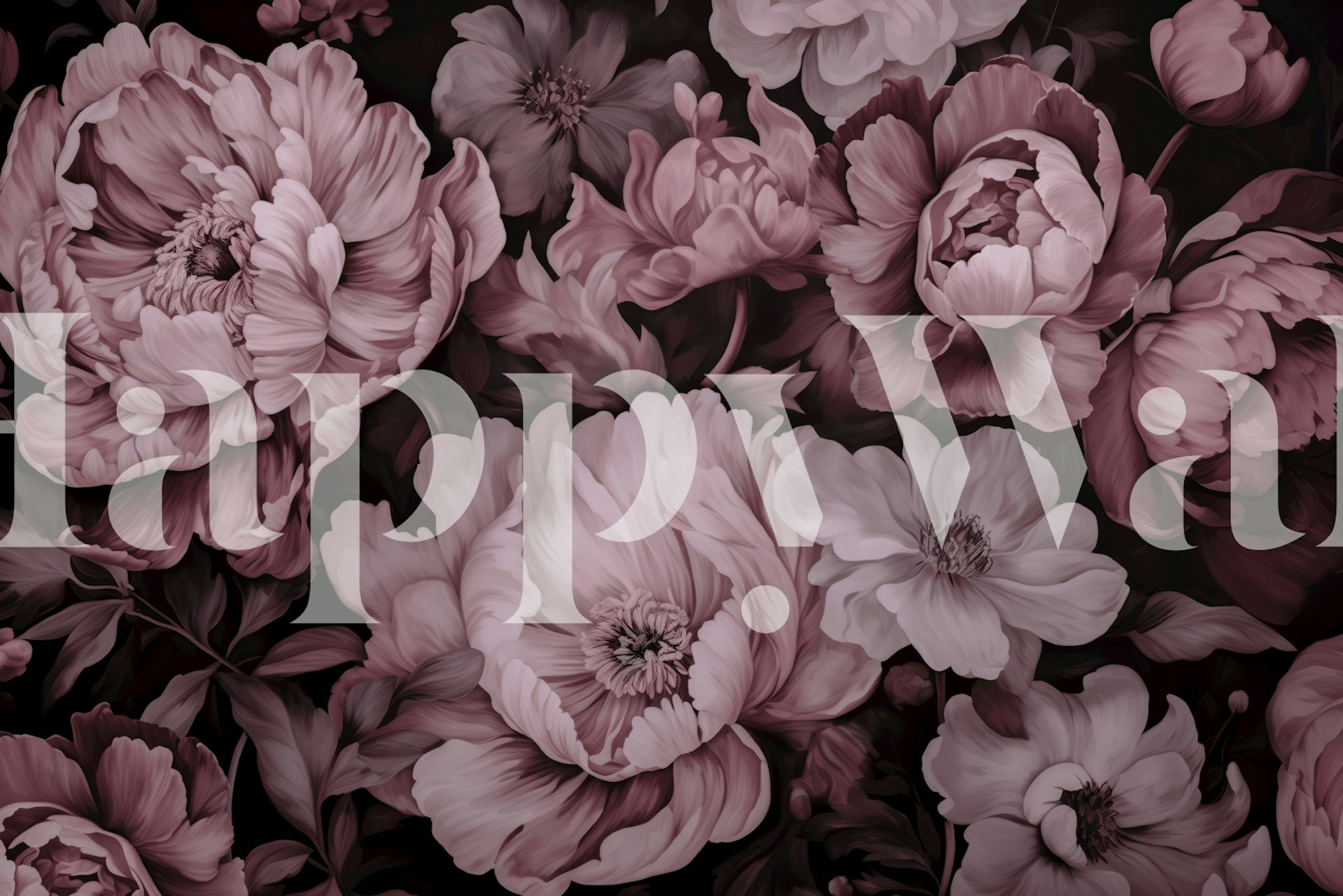 Pink floral wallpaper featuring large blooming peonies and soft white flowers
