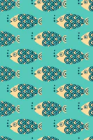 SWIMMING FISH Retro Horizontal - Turquoise tapete
