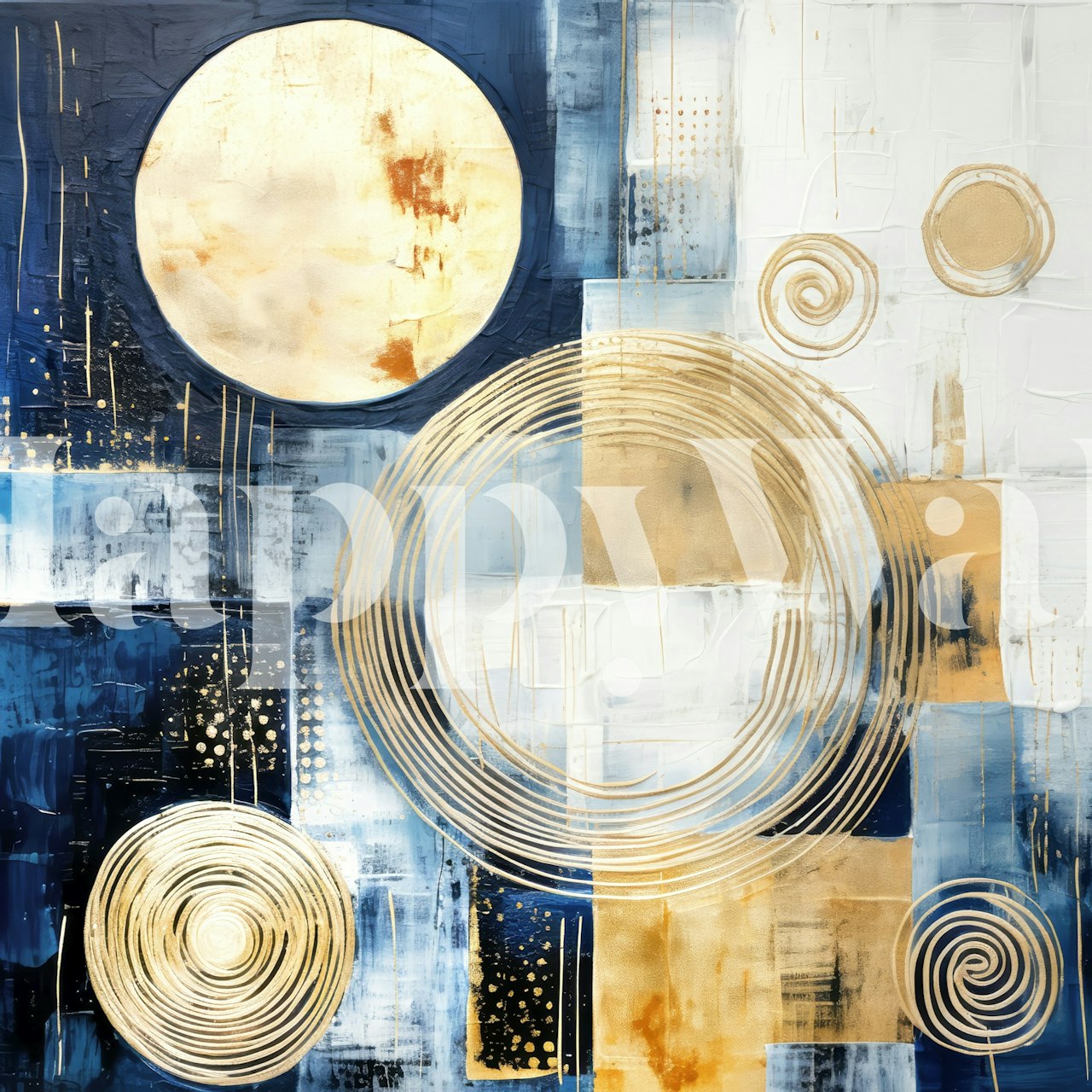 Abstract geometric shapes in gold and blue wallpaper