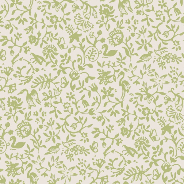 Birds and flowers sage green