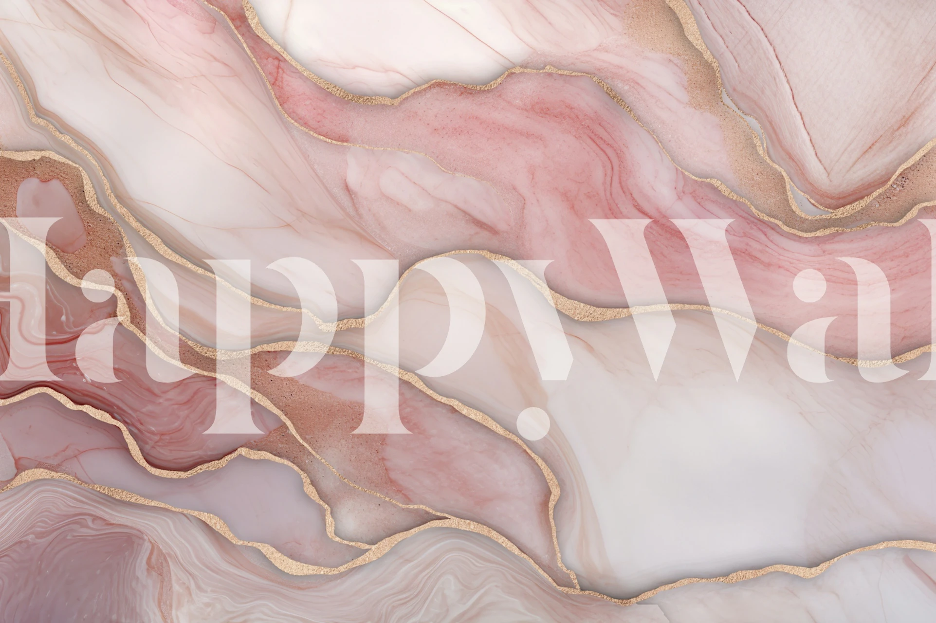 Blush Pink en Gold Marble wallpaper in een kamer